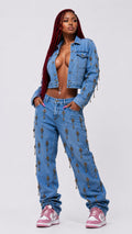 WOMEN CROPPED SLAVE DENIM™ KEY DENIM JACKET